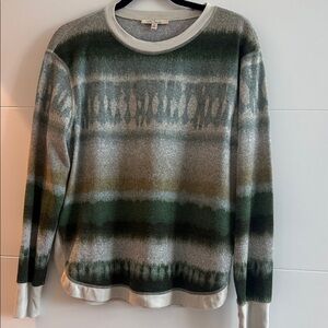 Ombre Stripe Crewneck Long Sleeve Sweater in Green and Gray